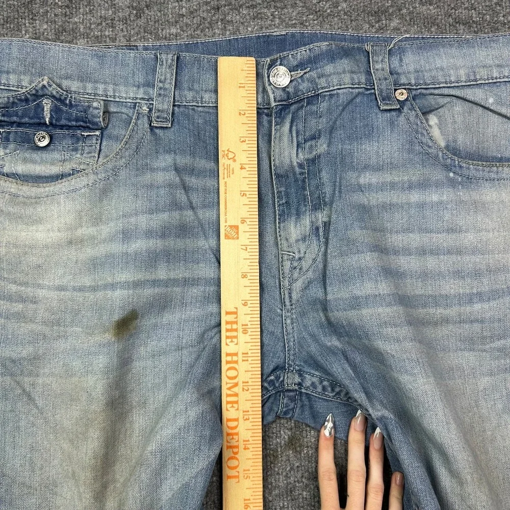 True Religion Ricky Relaxed Straight Denim Shorts‎ Men's Blue Frayed Hem - W45